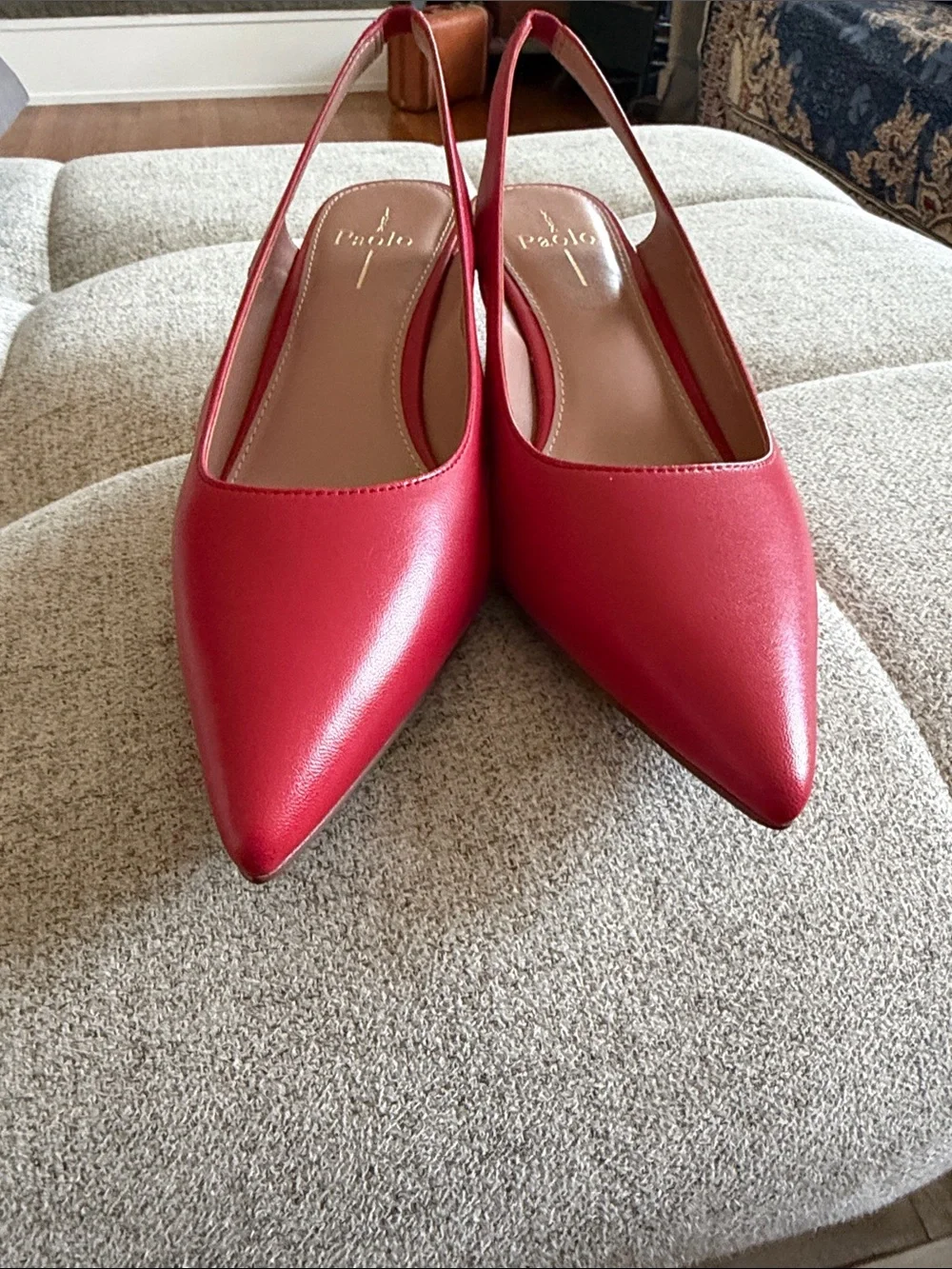 Linea Paolo Corley Pointed Toe Slingback Kitten Heel Pumps Red 8.5 9.5